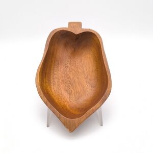 Vintage Hand-Carved Monkey Pod Wood Pear Bowl - MCM Boho